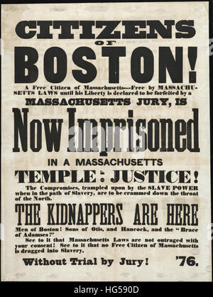Anti-Slavery Broadsides - Circa 1850 -  Citizens of Boston! Stock Photo