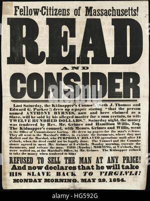 Anti-Slavery Broadsides - Circa 1850 -  Fellow citizens of Massachusetts! Stock Photo