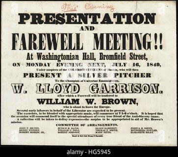 Anti-Slavery Broadsides - Circa 1850 -  Presentation and farewell meeting!! Stock Photo