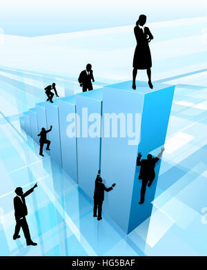 Business people silhouettes competing for the top spot by climbing a graph. Concept for success Stock Photo