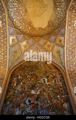 Mural of battle scene, Chehel Sotun (Chehel Sotoun) (40 Columns) Palace, Isfahan, Iran, Middle East Stock Photo