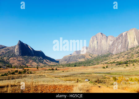 Tsaranoro Valley and Chameleon Peak, Ambalavao, central area Stock Photo