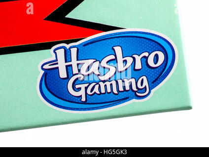 LONDON, UK - OCTOBER 15TH 2015: A close-up of the Hasbro Gaming company logo. Stock Photo