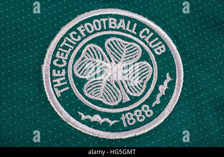 LONDON, UK - OCTOBER 15TH 2015: The club crest on a Celtic FC shirt, on 15th October 2015. Stock Photo