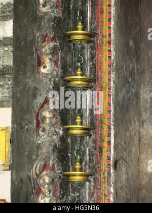 Brass oil lamps of Rajarajeshwari temple, Kannur, Kerala, India Stock Photo