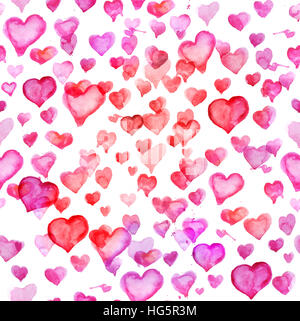 Watercolour heart pattern on white background Stock Photo