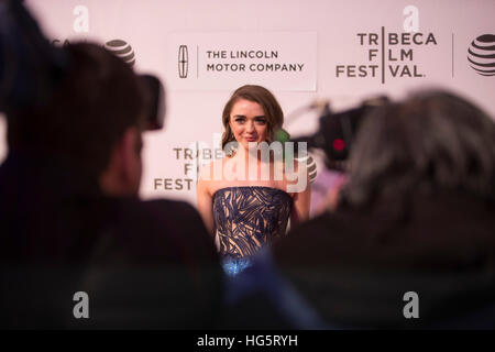 Maisie Williams arrvies at the World Premiere of 'The Devil And The Deep blue Sea' during the Tribeca Film Festival Stock Photo