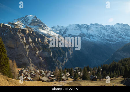 A photograph of the mountain known as Mönch in the Bernese Alps, Switzerland. It was taken on sunny winters day in late December Stock Photo