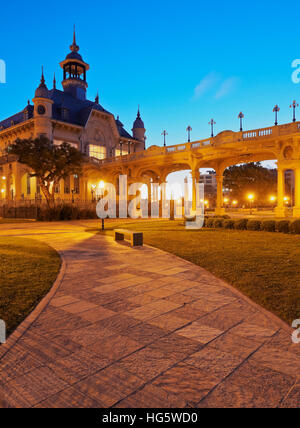 Argentina, Buenos Aires Province, Tigre, Twilight view of the Municipal Museum of Fine Art. Stock Photo