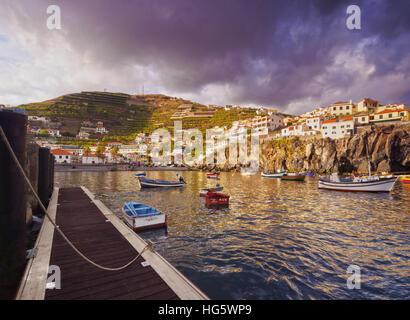 Portugal, Madeira, View of the fishermen port in the Camara de Lobos. Stock Photo