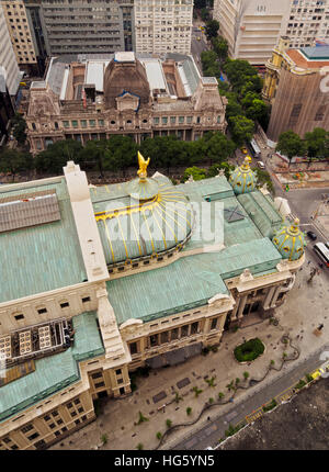 Brazil, City of Rio de Janeiro, Elevated view of the Theatro Municipal and the Museu Nacional de Belas Artes. Stock Photo