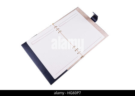 Opened leather notebook isolated on white background Stock Photo