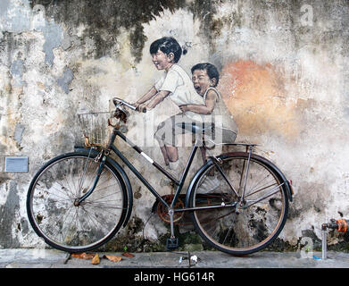 George Town, Penang, Malaysia - November 22: Street art mural by Lithuanian artist Ernest Zacharevic in Georgetown, Penang, Malaysia. Stock Photo