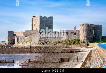 Medieval Norman Castle in Carrickfergus near Belfast, Northern Ireland, during a low tide