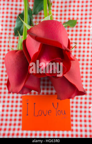 Red rose with message card. Image of Valentines day Stock Photo - Alamy