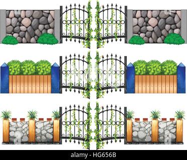 Different design for gates and walls illustration Stock Vector