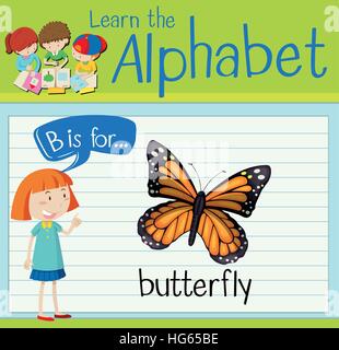 Flashcard letter B is for butterfly illustration Stock Vector