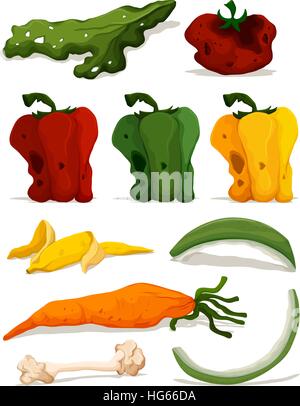 Different types of rotten vegetables illustration Stock Vector
