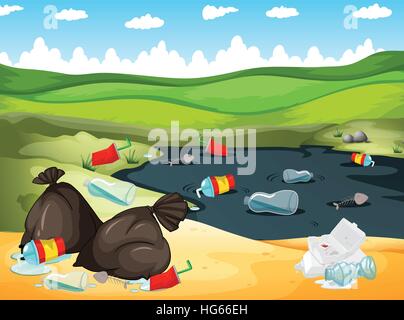 Dirty trash by the river illustration Stock Vector Image & Art - Alamy