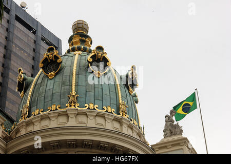 Architectural detail of the Municipal Theater of Rio de Janeiro, Brazil. The historic building, located in downtown Rio, opened in 1909. In this image Stock Photo
