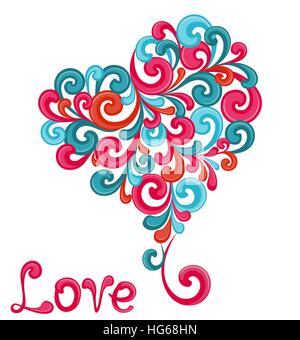 Abstract heart with swirls isolated on white background. Vector illustration. Stock Vector