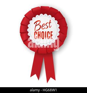 Realistic red fabric award ribbon isolated on white background. Badge Best choice. Vector illustration. Stock Vector