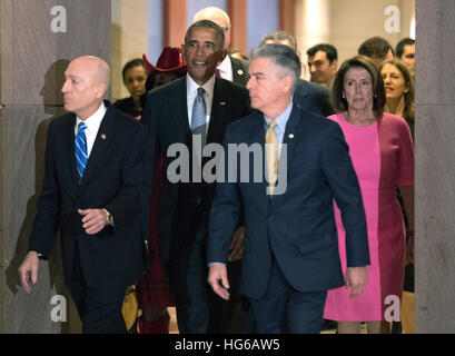 Washington, DC, USA. 4th Jan, 2017. United States President Barack Obama walks to a meeting with Congressional Democrats on Capitol Hill in Washington, DC on January 4, 2017. Credit: MediaPunch Inc/Alamy Live News Stock Photo