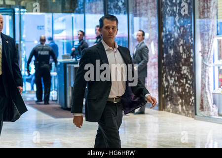 New York, USA. 5th Jan, 2017. Donald Trump, Jr. is seen arriving in the lobby of Trump Tower in New York, NY, USA on January 5, 2017. Credit: MediaPunch Inc/Alamy Live News Stock Photo