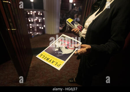 Florida, USA. 4th Jan, 2017. An usher distributes Playbills before the start of a performance of ''Dirty Dancing - The Classic Story on Stage'' at the Kravis Center for the Performing Arts in West Palm Beach Wednesday, January 4, 2017. © Bruce R. Bennett/The Palm Beach Post/ZUMA Wire/Alamy Live News Stock Photo