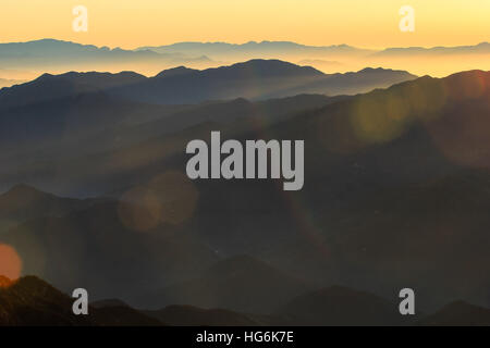 Huangshan, Huangshan, China. 5th Jan, 2017. Huangshan, CHINA-January 5 2017: (EDITORIAL USE ONLY. CHINA OUT).Sunrise at Mount Huangshan in Huangshan City, east China's Anhui Province, January 5th, 2017. Mount Huangshan, also known as Yellow Mountain, is well known for its scenery, peculiarly-shaped granite peaks, Huangshan pine trees, hot springs, winter snow, and views of the clouds from above. Huangshan is a frequent subject of traditional Chinese paintings and literature, as well as modern photography. It is a UNESCO World Heritage Site, and one of China's major tourist destinations. (C Stock Photo