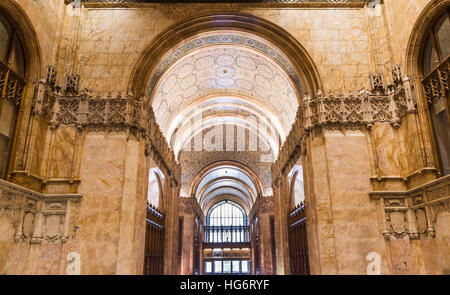 Interior architectural details of the lobby of the landmarked Woolworth Building in New York designed by architect Cass Gilbert Stock Photo