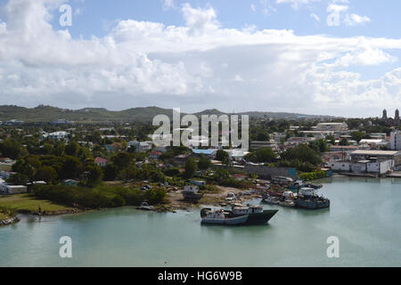 Looking out over the city of St, Johns, Antigua, form a cruise ship docked in the harbor. Stock Photo