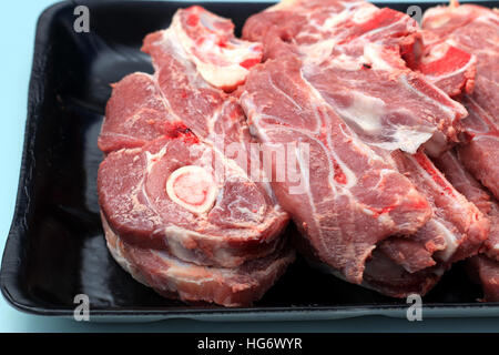 Raw Lamb loin chops in plastic tray Stock Photo