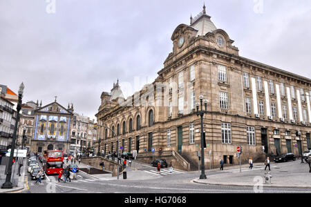 Outside street view of Porto train station, Northern Portugal Stock Photo