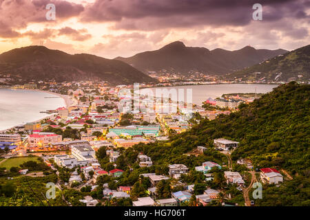 Philipsburg, Sint Maarten, cityscape at the Great Bay and Great Salt Pond. Stock Photo