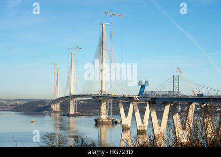 The Queensferry Crossing under construction. The new bridge will carry traffic over the Firth of Forth estuary. Stock Photo