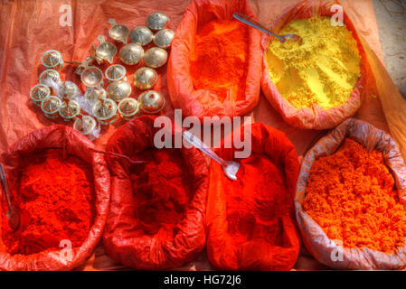 Paint pigment in the sun in Kathmandu, Nepal. Stock Photo