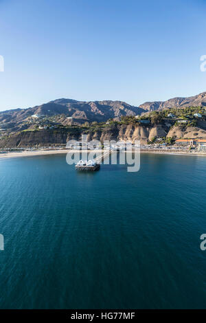 Aerial view of Malibu Pier and the Pacific Ocean in Southern California.