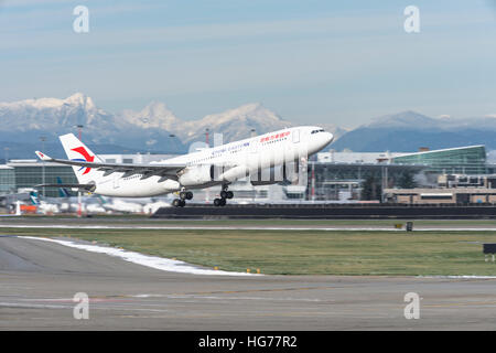 China Eastern Airbus A330-200 taking off from Vancouver International airport. Stock Photo