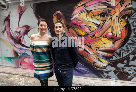 Wall painting by Parisian street artist Alexandre Monteiro aka Hopare (R) of Hong Kong actress and canto pop star Niki Chow (L) 'Walls of Change' stre Stock Photo