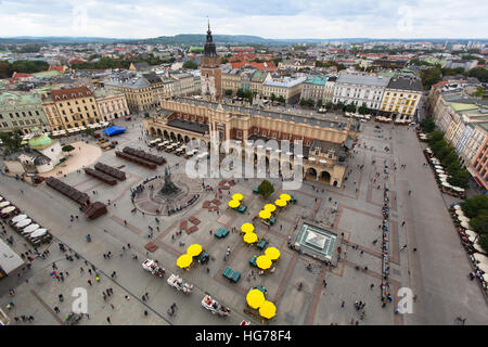 Top view on the Central square of Krakow, Poland. Stock Photo