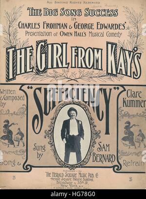 'Sufficiency' from the 1903 Musical 'The Girl from Kay's' Sheet Music Cover Stock Photo