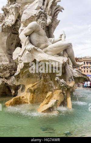 detail of Zeus statue in Piazza Navona, Rome Stock Photo