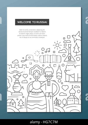Welcome to Russia - line design brochure poster template A4 Stock Vector