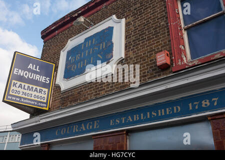 A former south London pub once called The British Queen dating to the Victorian era but now closed and awaiting sale, on 4th January, London borough of Southwark, England. British pubs have been closing at a rate of 27 a week, says the Campaign for Real Ale (Camra). There were 52,750 pubs at the end of last year, down from 54,194 in December 2014. Stock Photo