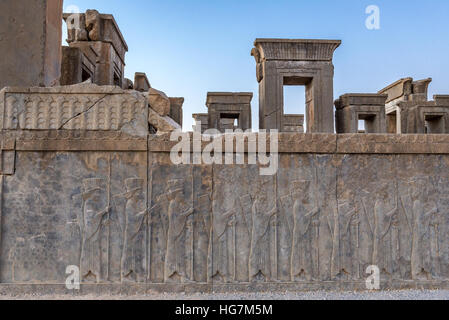 Bas relief of Tachara Palace in Persepolis ancient city in Iran Stock Photo