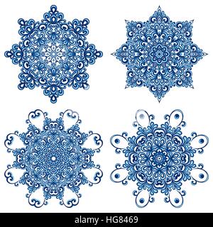 Set of mandalas in gzhel style. Orient traditional ornaments. Stock Vector