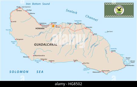 Guadalcanal Island map with flag