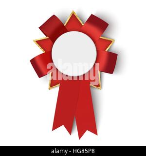 Realistic red fabric award ribbon with blank space. Vector illustration. Stock Vector