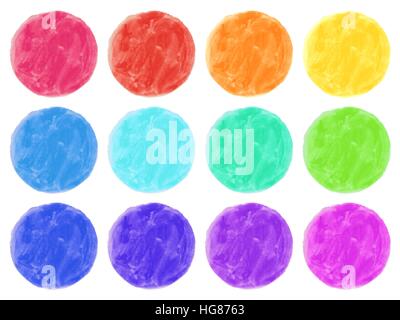 Watercolor circles isolated on white background. Colorful hand painted set. Stock Vector